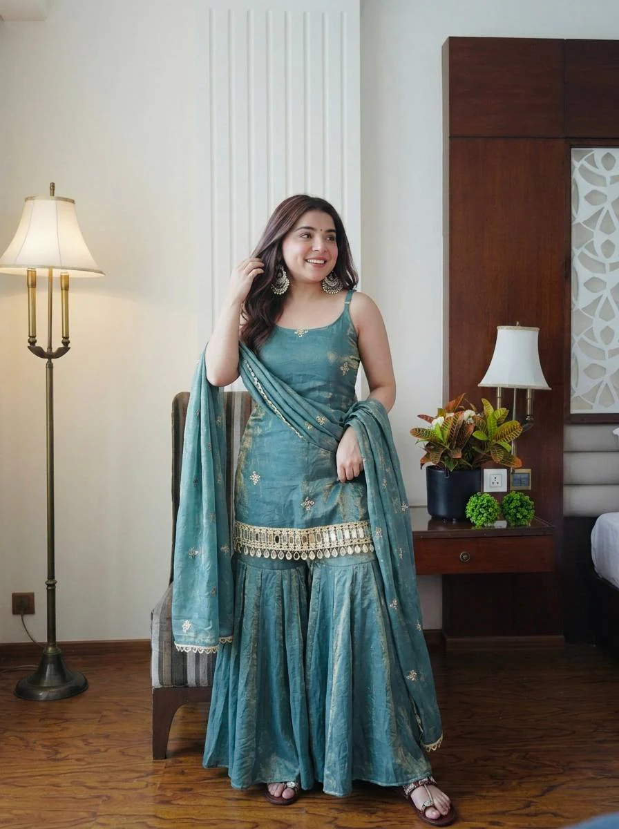 Teal Elegance Sharara Sharara Set