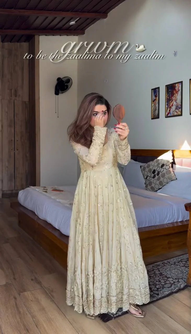Cream Crunchy Anarkali Gown Gown