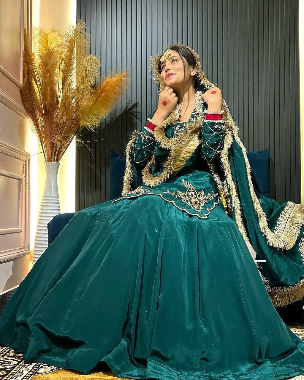 Royal Emerald Full Sleeve Ethnic Gown Gown