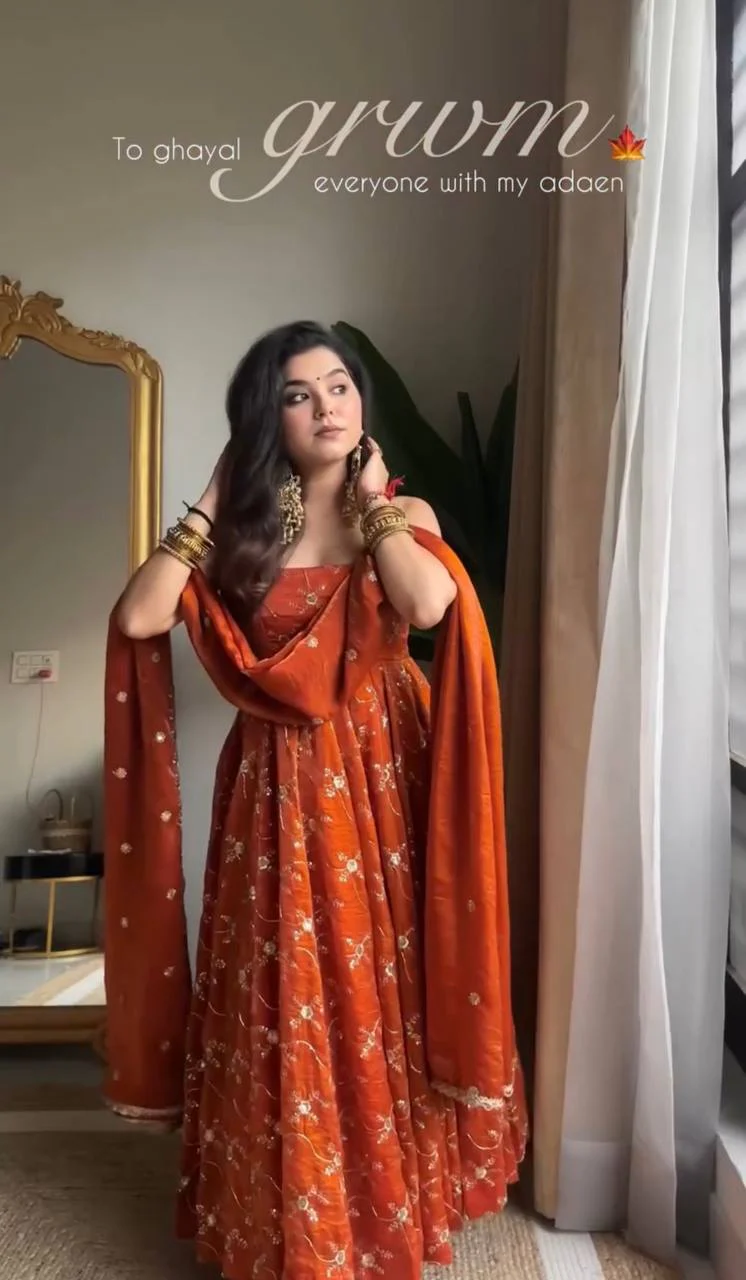 Orange Readymade Anarkali Anarkali Suit