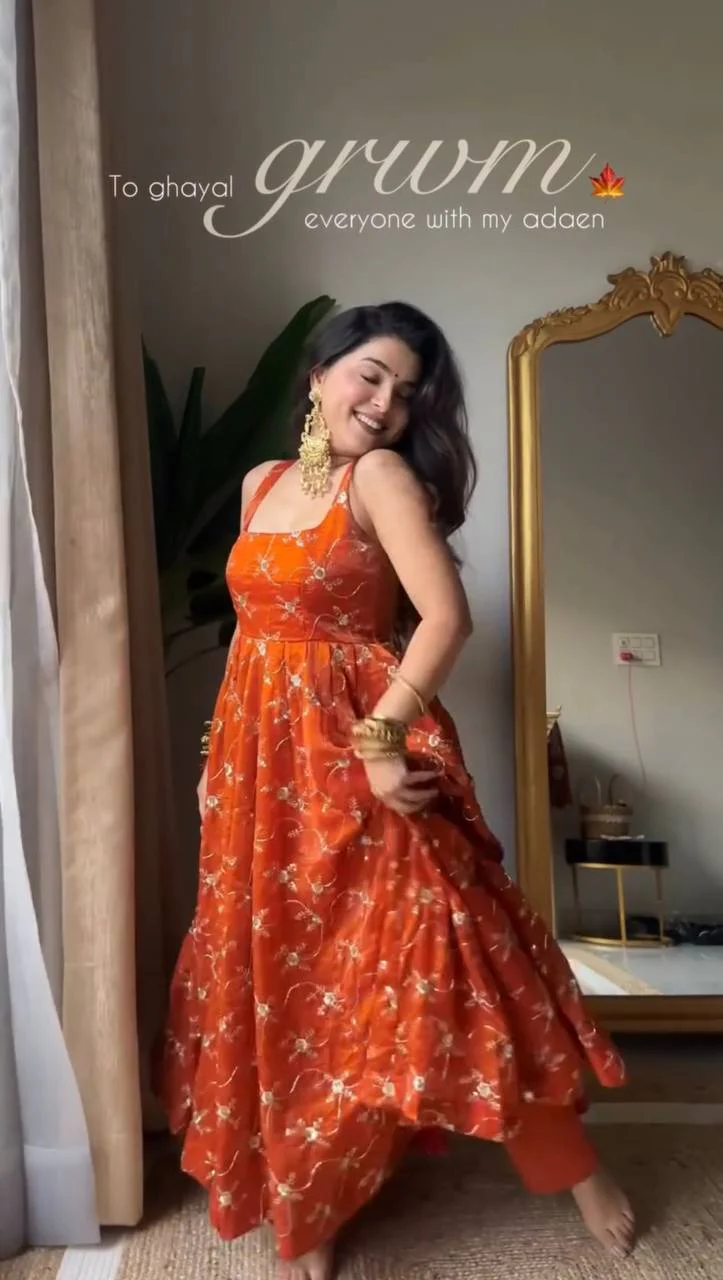 Orange Readymade Anarkali Anarkali Suit
