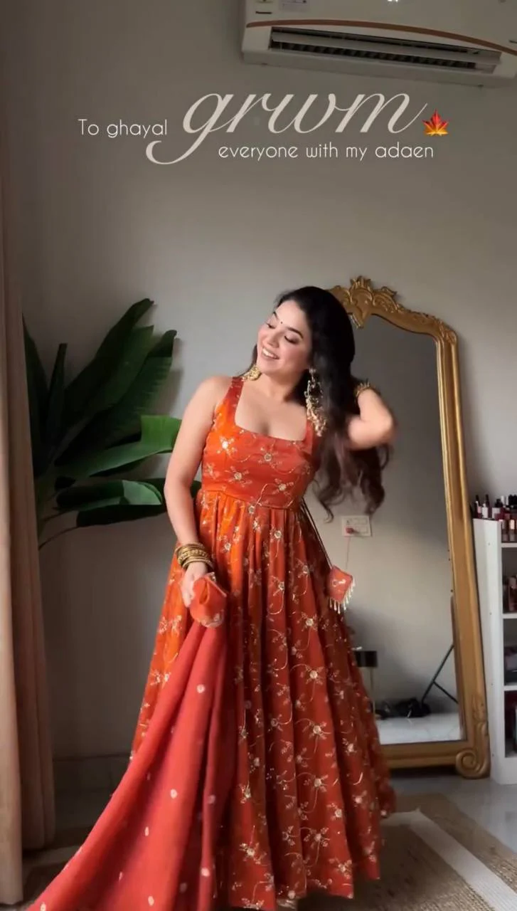 Orange Readymade Anarkali Anarkali Suit