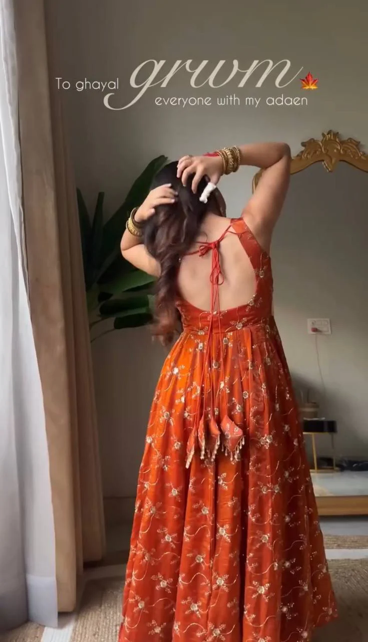 Orange Readymade Anarkali Anarkali Suit