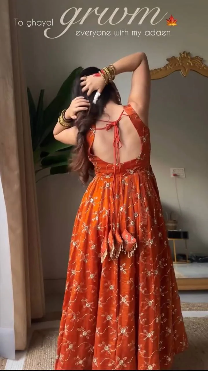 Orange Readymade Anarkali Anarkali Suit