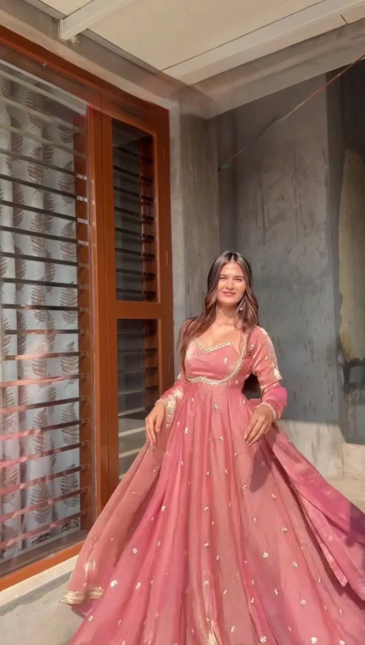 Luxurious Dusty Pink Anarkali With Zari Anarkali Suit