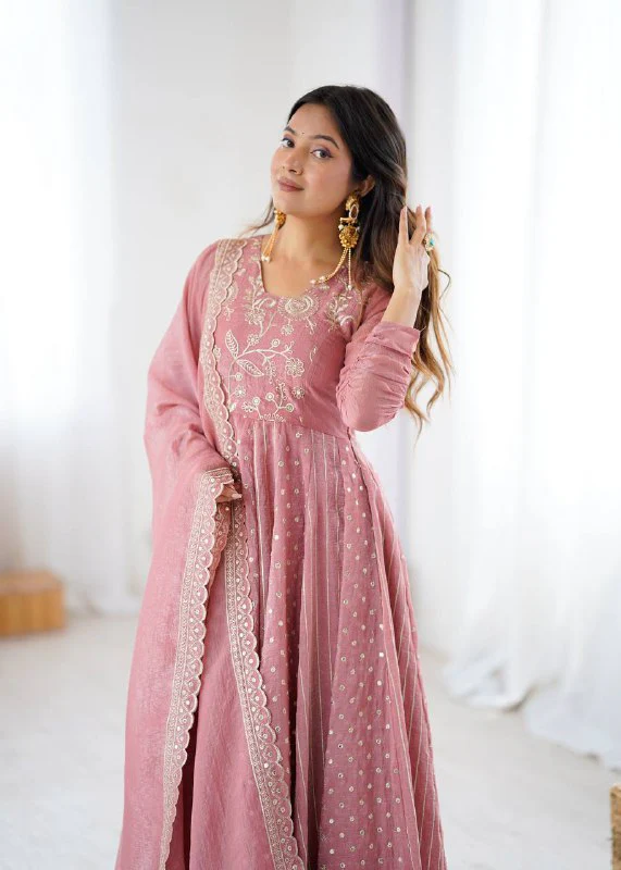 Anarkali Gown With Crunchy With Fully Flair Anarkali Suit