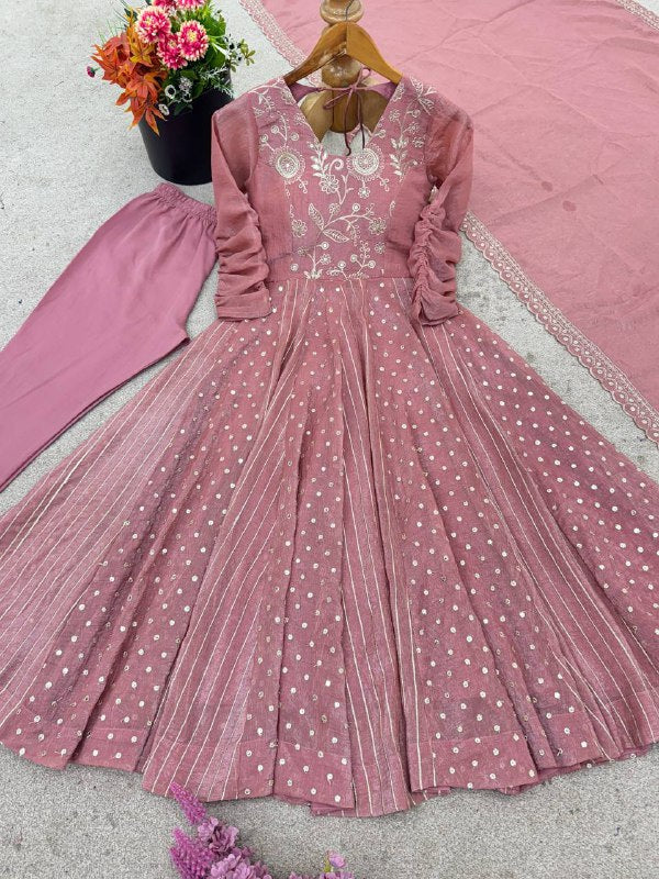 Anarkali Gown With Crunchy With Fully Flair Anarkali Suit