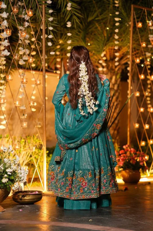 Elegant Embroidered Anarkali Suit Set – Rani Pink & Teal Green