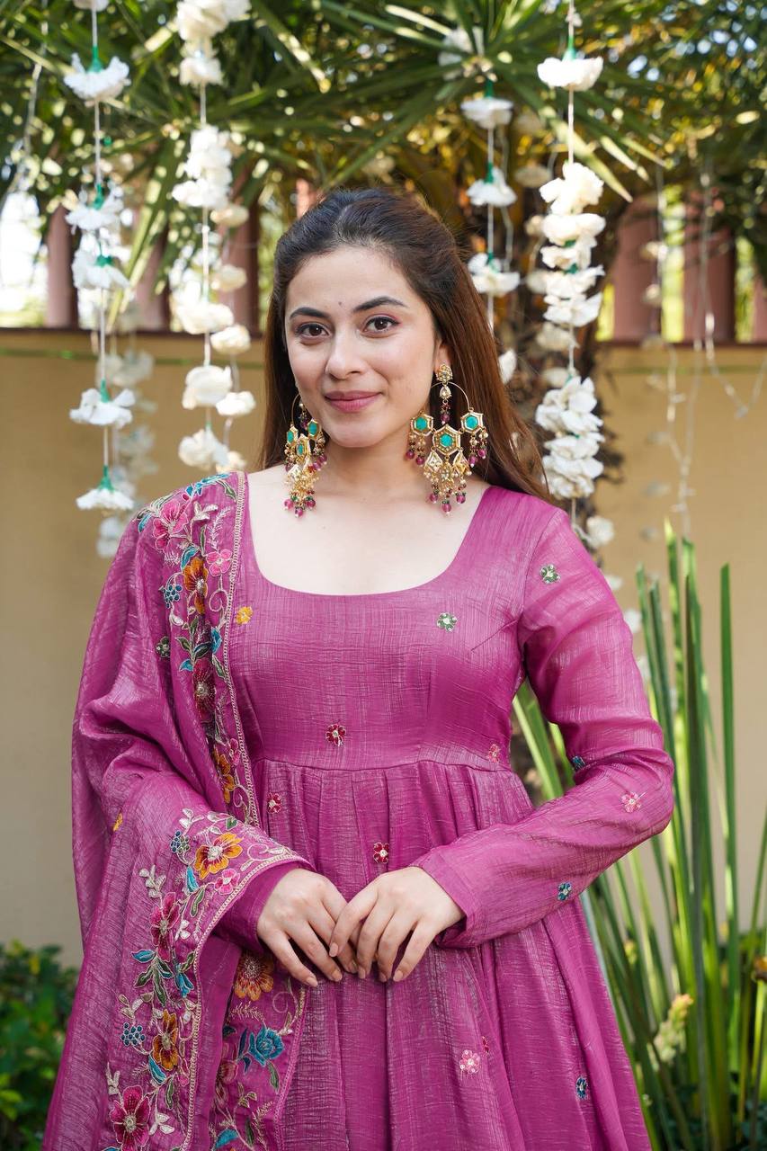 Elegant Embroidered Anarkali Suit Set – Rani Pink & Teal Green