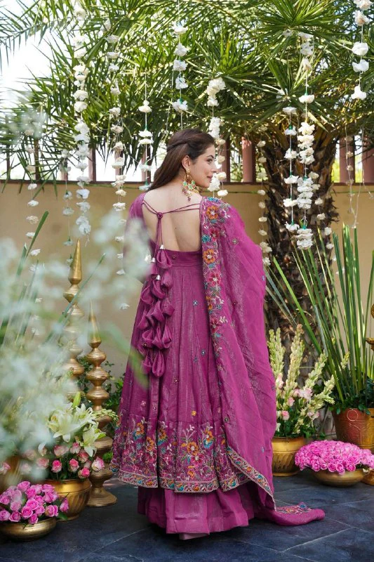 Elegant Embroidered Anarkali Suit Set – Rani Pink & Teal Green