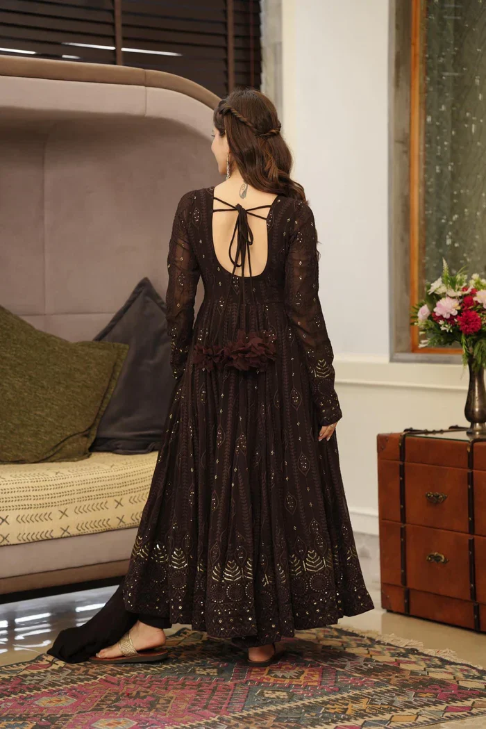 Black Long Anarkali Dress With Intricate Anarkali Suit