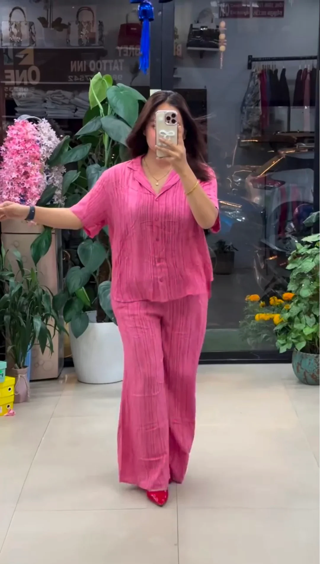 Textured Co Ord Pink Co-Ord Set