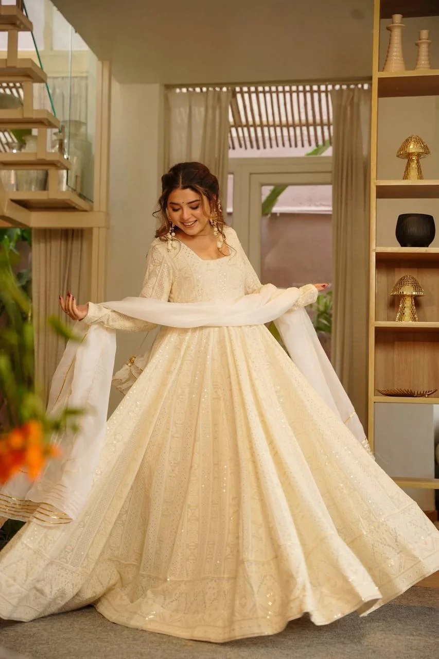 Royal Cream Soft Sequins Zari Thread Anarkali Anarkali Suit
