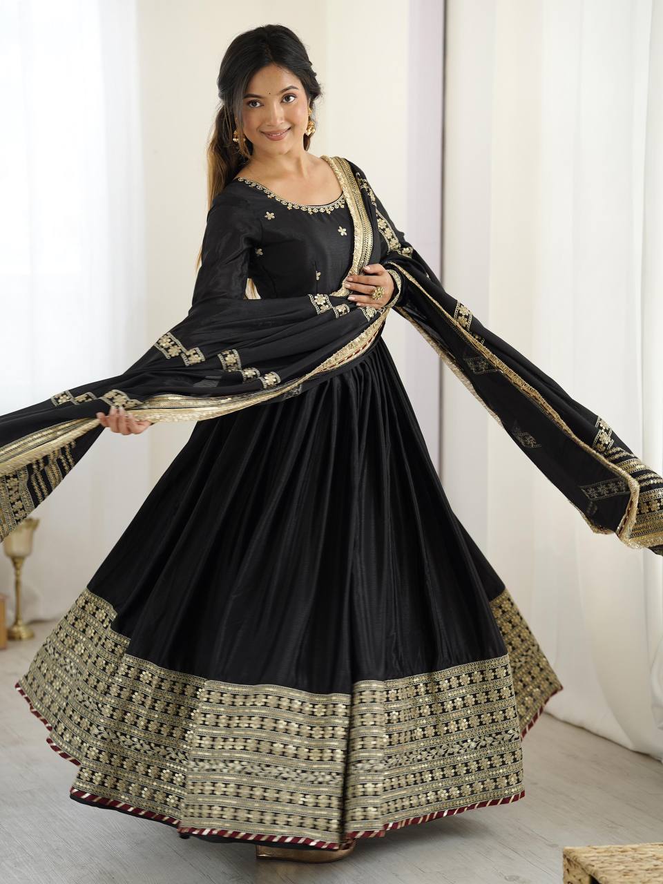 Classic Indian Anarkali Gown With Elegant Dupatta Gown