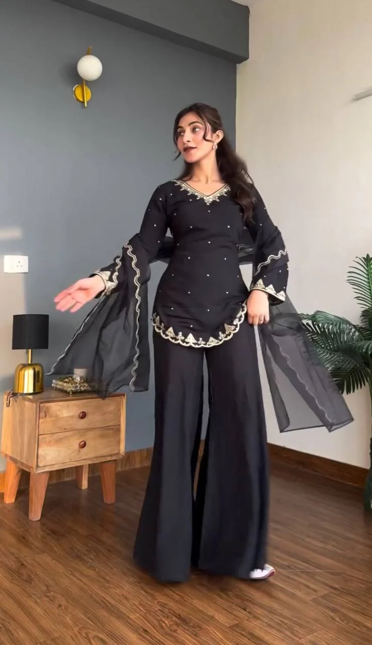 Black Pearl Kurti With Palazzo Kurta Set