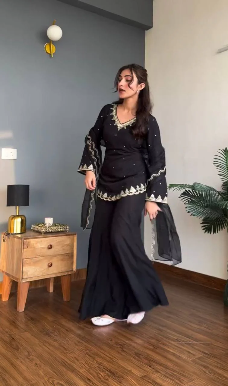 Black Pearl Kurti With Palazzo Kurta Set