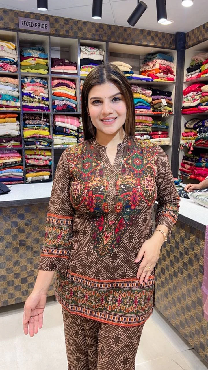 Brown Ethnic Printed Co Ord Co-Ord Set