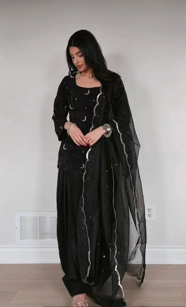 Black Sharara With Organza Dupatta Sharara Set