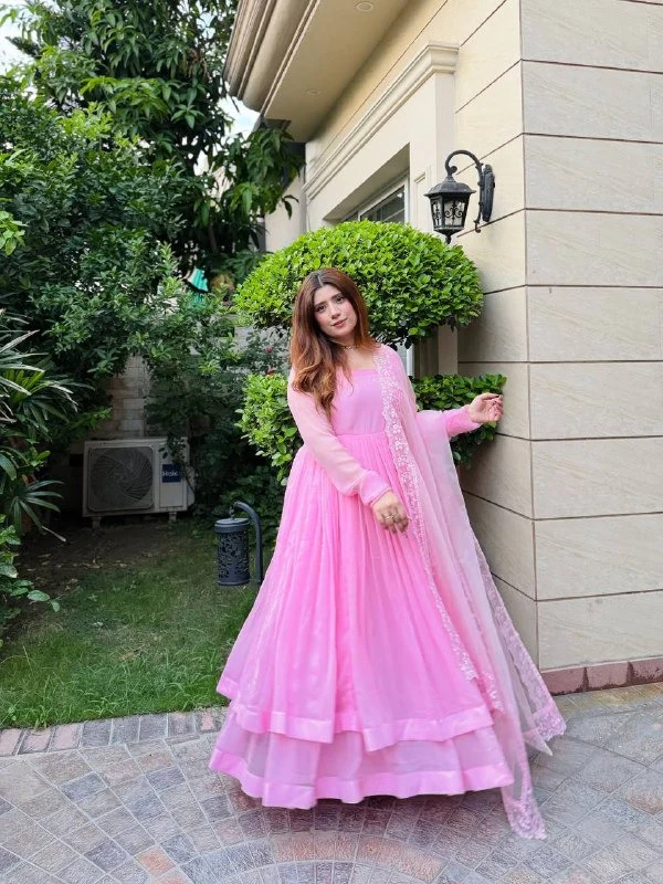 Blush Pink Flowy Anarkali Gown Gown
