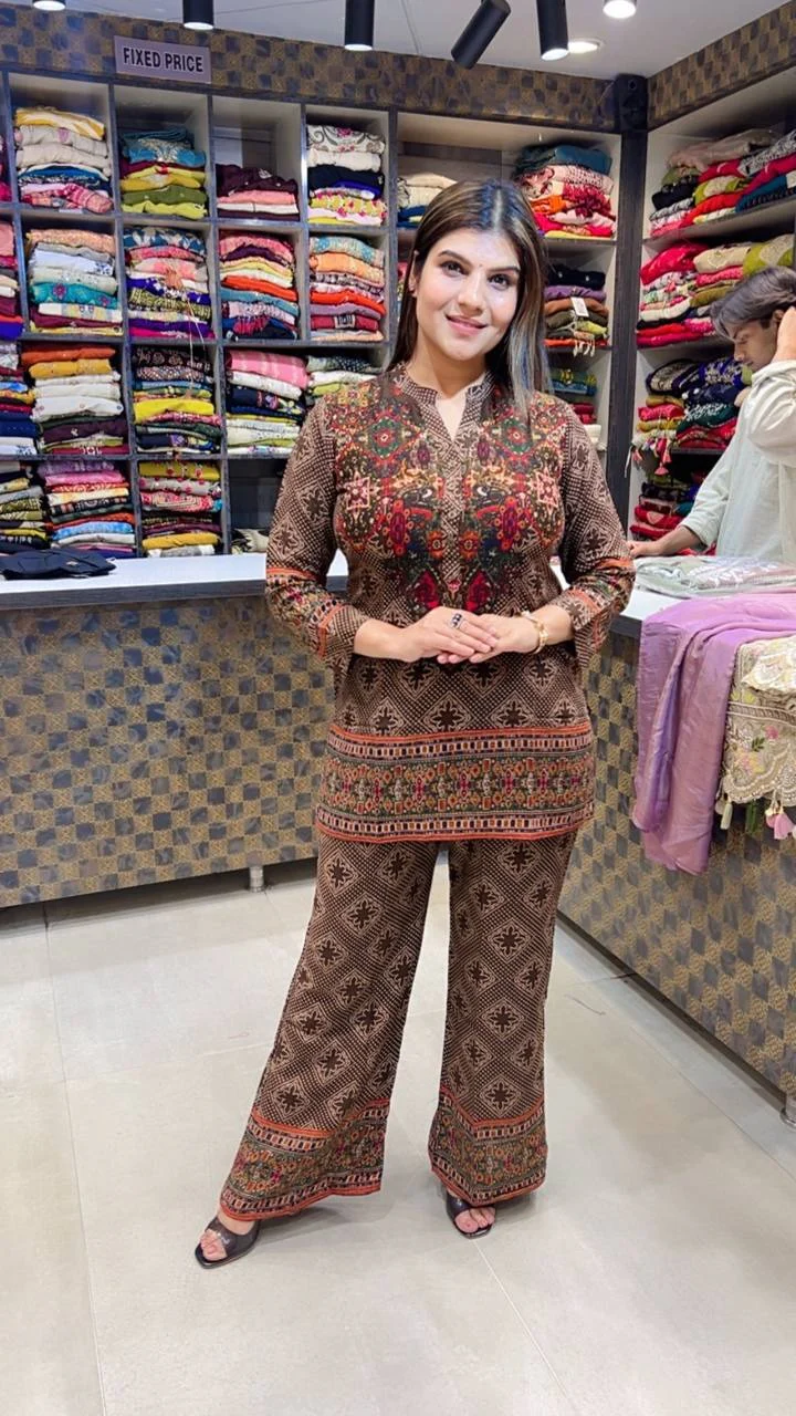 Brown Ethnic Printed Co Ord Co-Ord Set