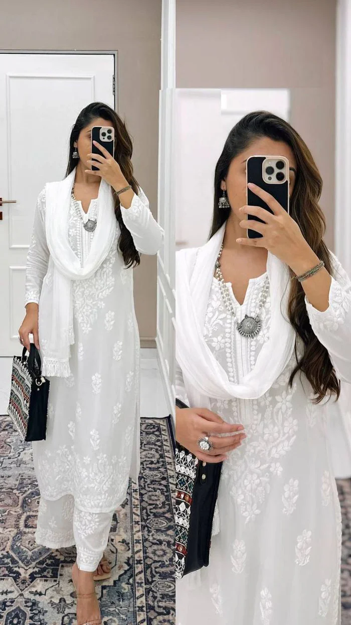 White Chikankari Special Kurta With Pant Kurta Set